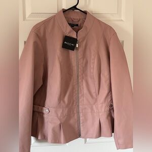 BACCINI Dusty Rose Peplum Faux Leather Jacket